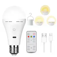 E27 Cordless USB Rechargeable Light Bulbs with Remote Control, 2200mAh Battery Operated Light Bulb for Lamps, Dimmable/Timer