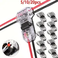 5/10/20PCS Wire Cable Snap In T2 Connector No-solder No-peel Quick Terminal Connections Joiners Auto Plug Electrical Accessories