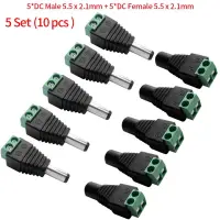 5pairs Female and Male DC Connectors 5.5x2.1mm Power Plug Adapter Jacks Sockets Connector For Single Color LED Strip CCTV Camera
