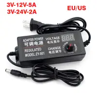 Adapter Adjustable 3V to12V 5A or 3V to 24V 2A Power Supply Display Screen Regulated Knob DC 5.5*2.5mm Input US EU 100-240VAC